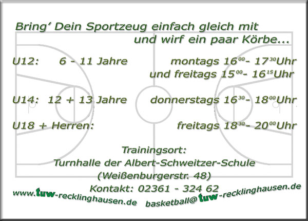 Flyerrückseite Basketballmannschaft Jugend/Herren